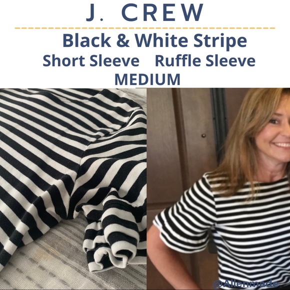J.Crew Black & White Stripe Ruffle Flutter short Sleeve Size Medium 100% cotton - Picture 1 of 7